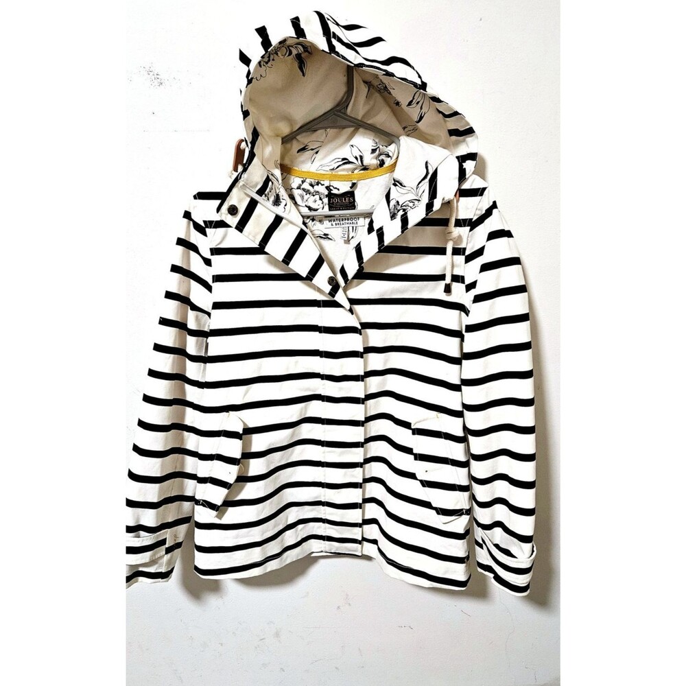 Joules Waterproof Raincoat Women's UK 12 US 8 Striped Hooded Breathable
